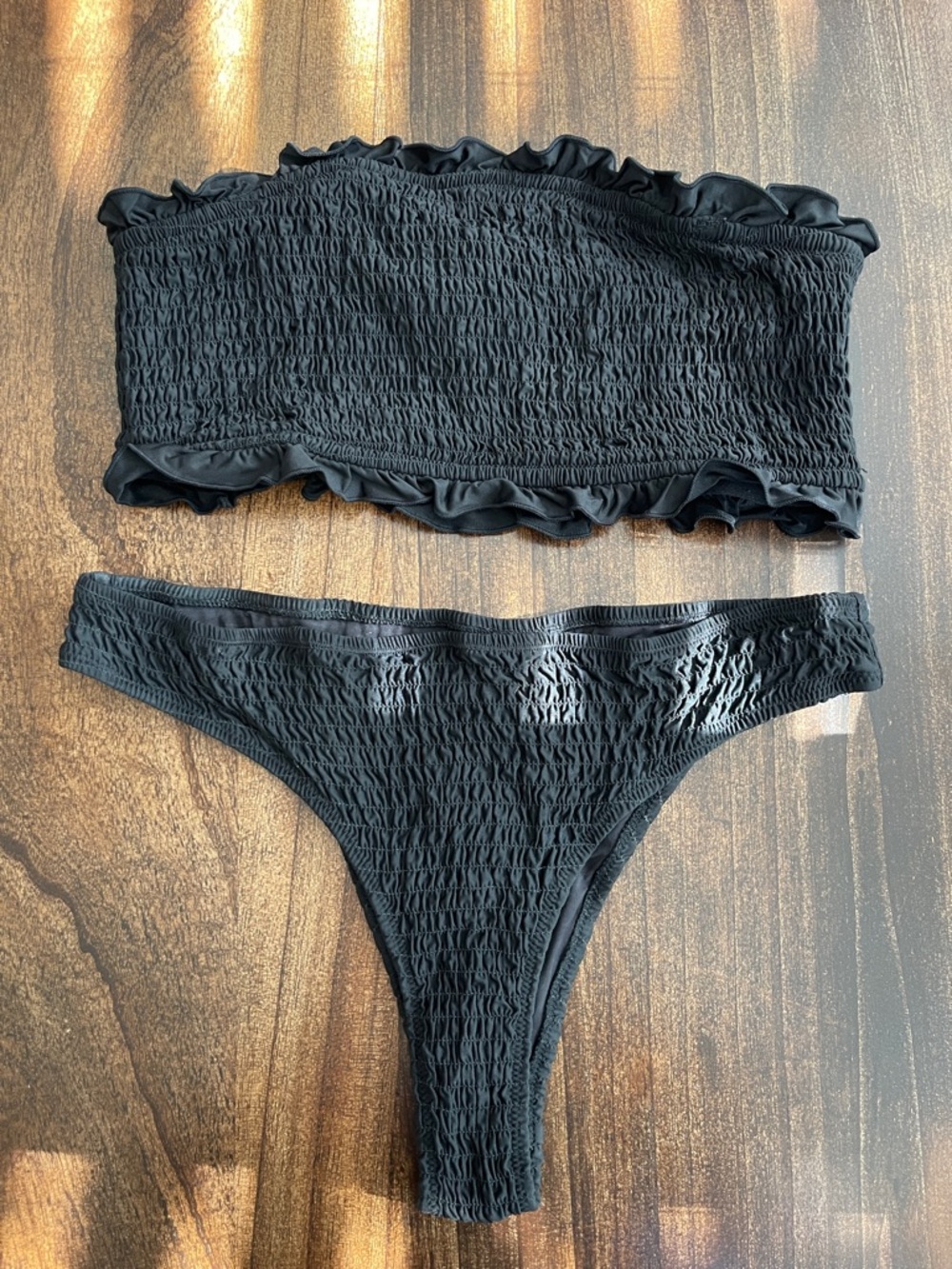 H&M Black Smocked Bandeau Bikini Set